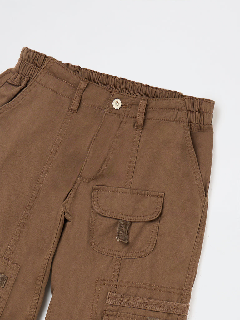 Nuon Brown High-Rise Cotton-Blend Cargo Trousers