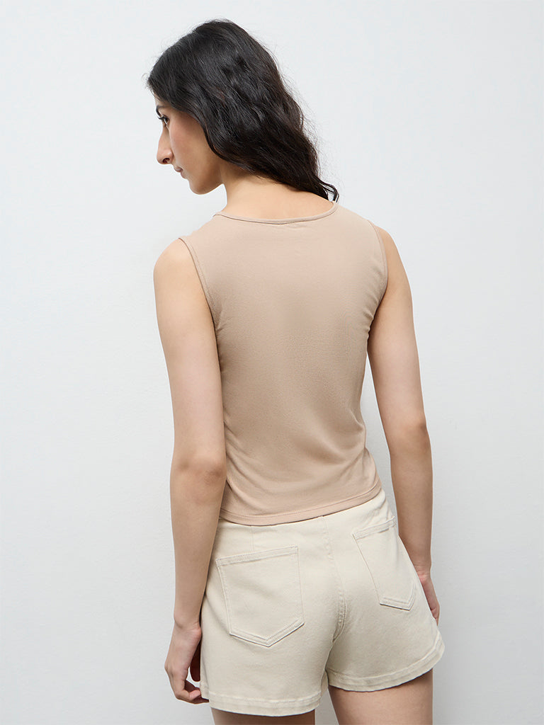 Nuon Beige Cotton-Blend Top