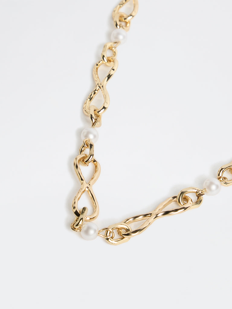 Westside Accessories Gold Pearl and Metal Trendy Necklace