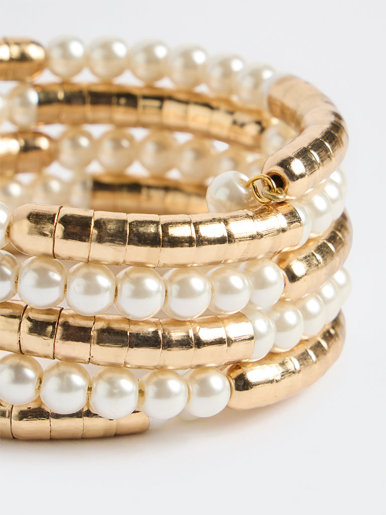 Westside Accessories Gold Metal and Pearl Coil Bracelet