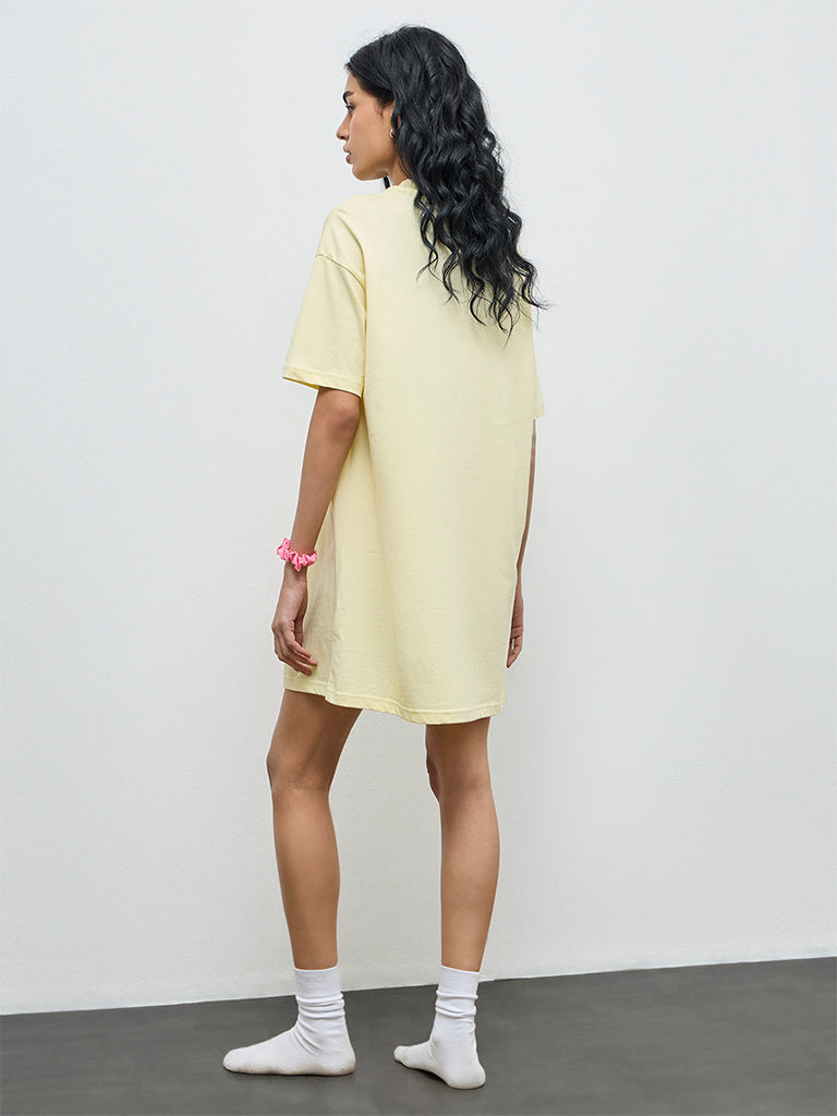 Superstar Yellow Graphic Printed Cotton T-Shirt Dress