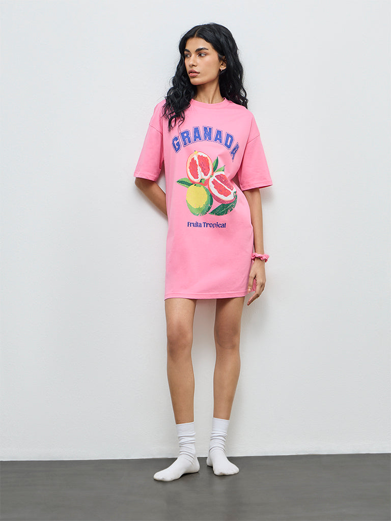 Buy Superstar Pink Graphic Design Cotton T-Shirt Dress from Westside
