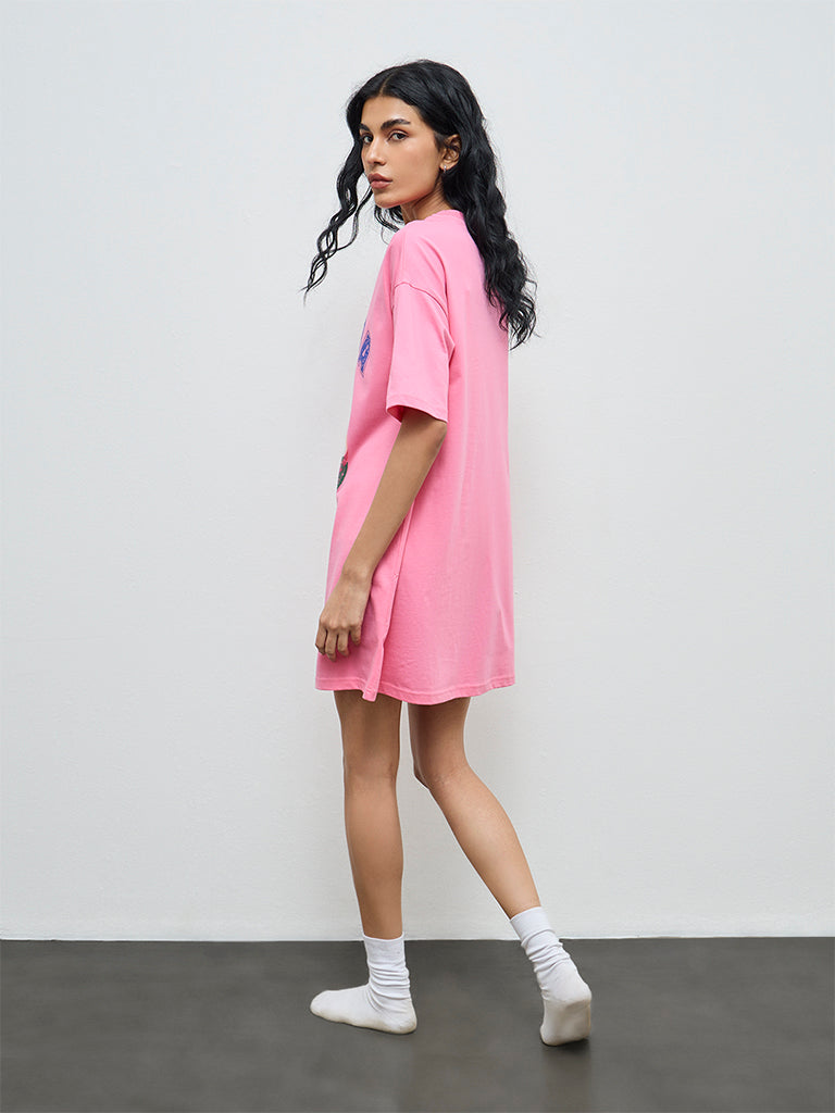 Superstar Pink Graphic Design Cotton T-Shirt Dress