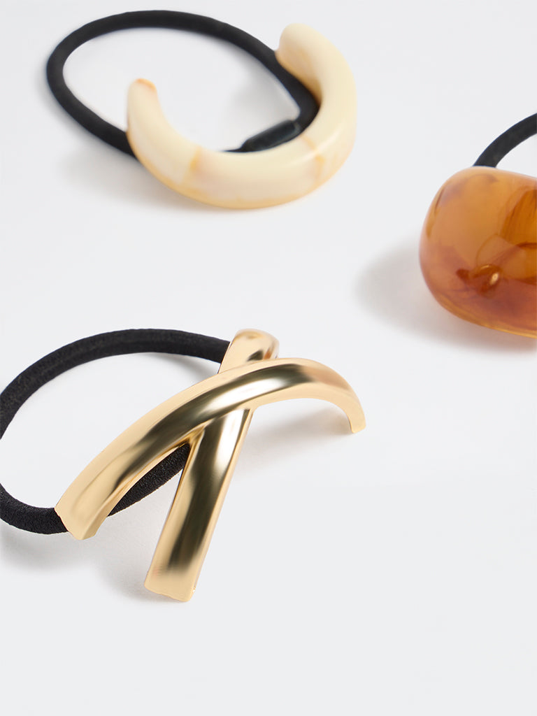 Westside Accessories Multicolour Acrylic & Metallic Hair Ties - Pack of 3