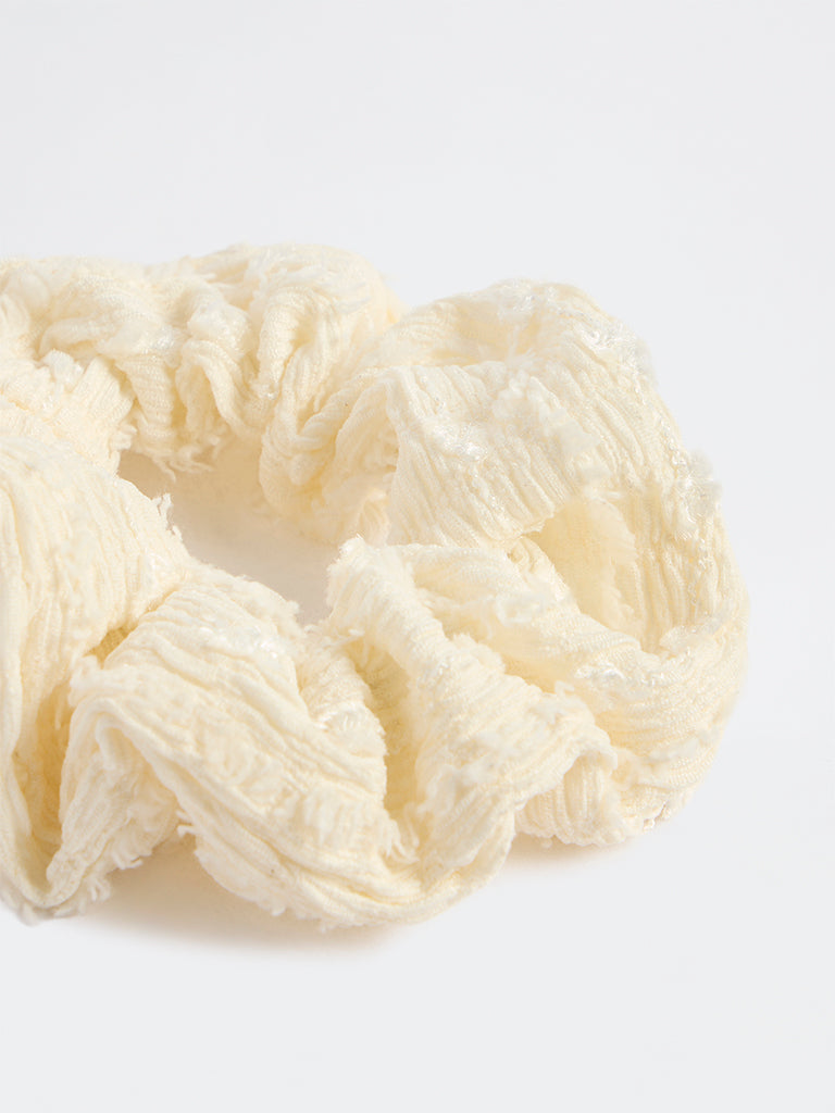 Westside Accessories Off-White Textured Scrunchie