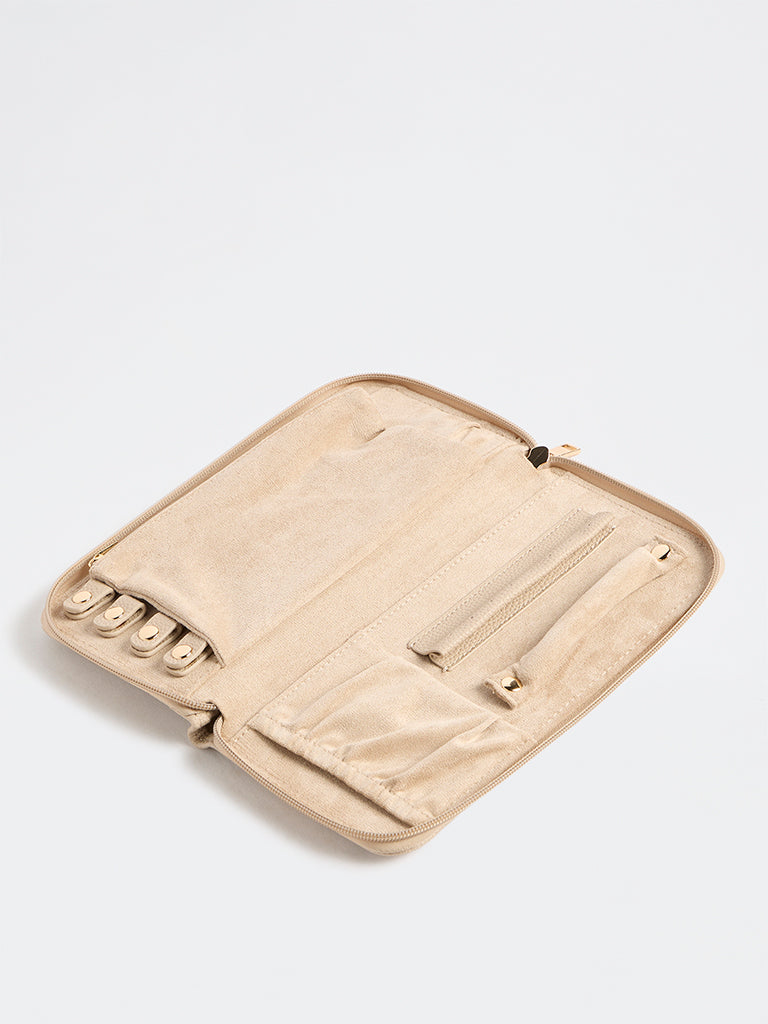 Westside Beige Textured Travel Jewellery Organizer