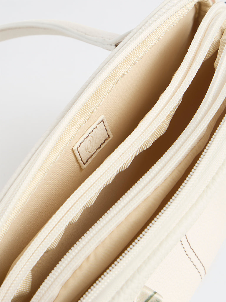 Westside White Textured Shoulder Bag with a Scarf
