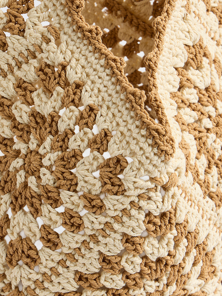 Westside Brown Floral Crochet Tote Bag
