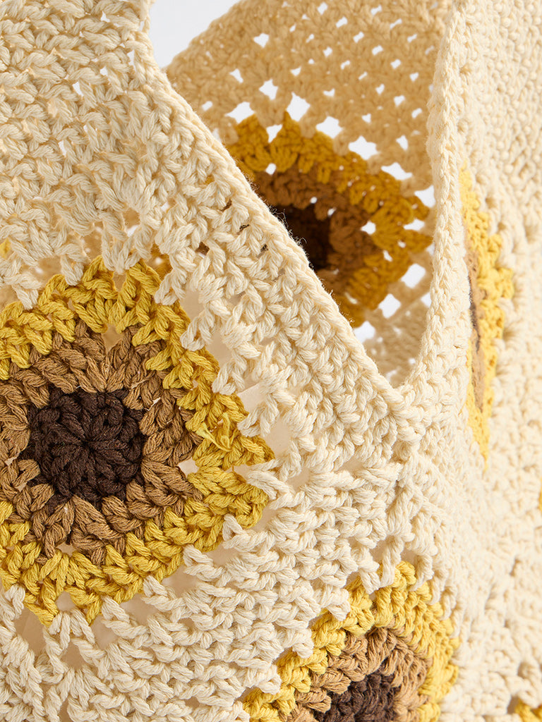 Westside Yellow Sunflower Crochet Design Tote Bag