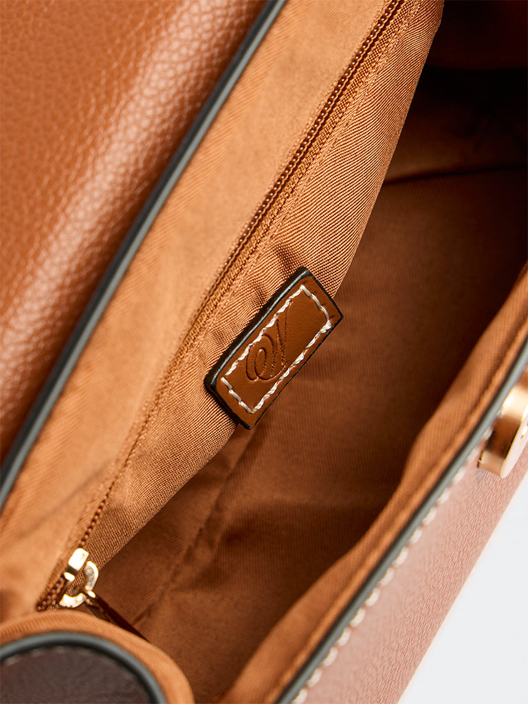Westside Brown Textured Satchel Bag with a Scarf