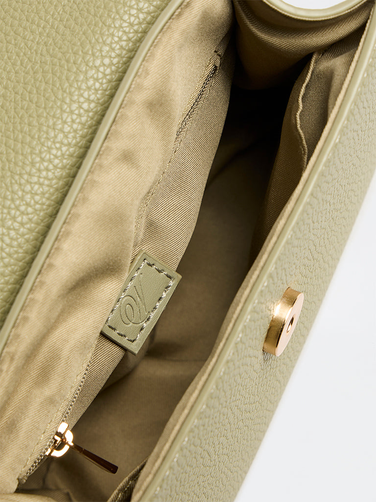 Westside Olive Textured Satchel Bag with a Scarf