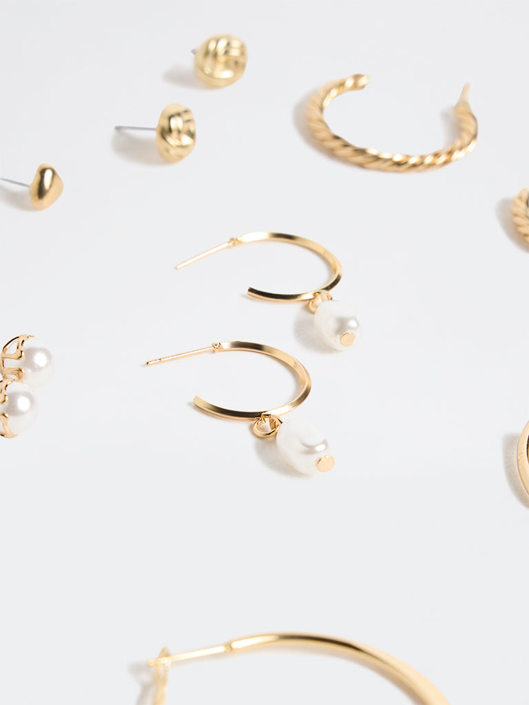 Westside Accessories Gold & Pearl Mixed Earrings - Pack of 6