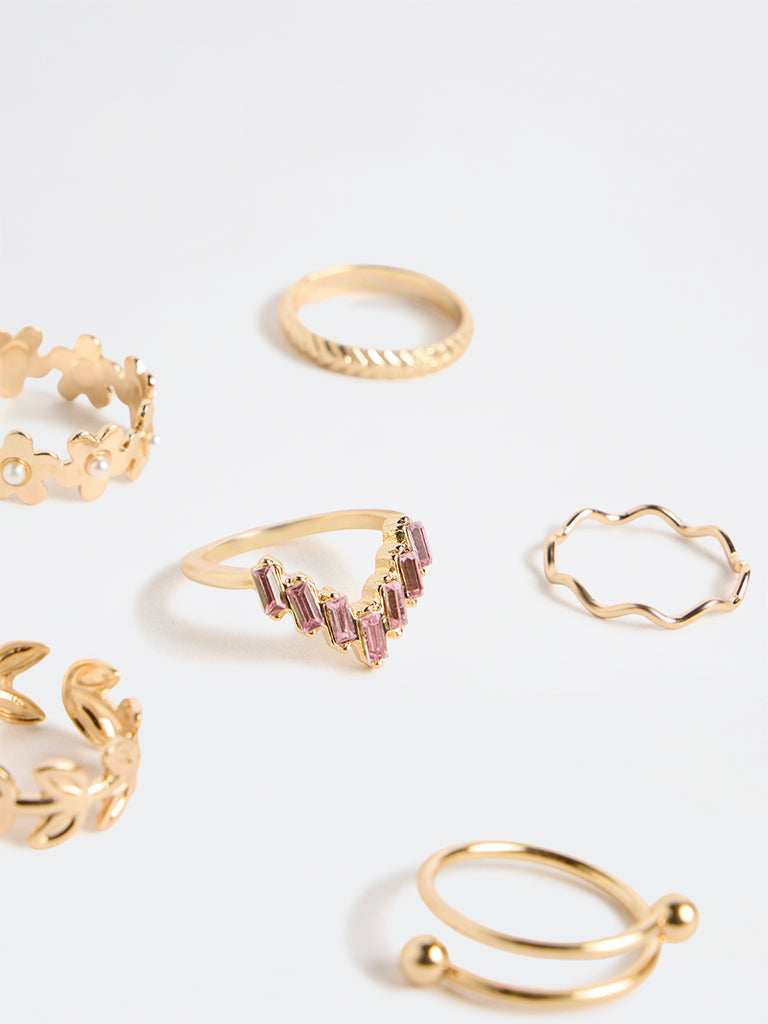 Westside Accessories Gold Embellished Rings - Pack of 6