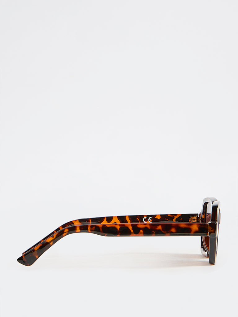 Westside Accessories Brown Tortoiseshell Rectangular Sunglasses with Pouch