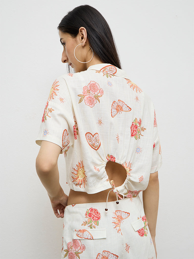 Nuon Off-White Floral Printed Shirt