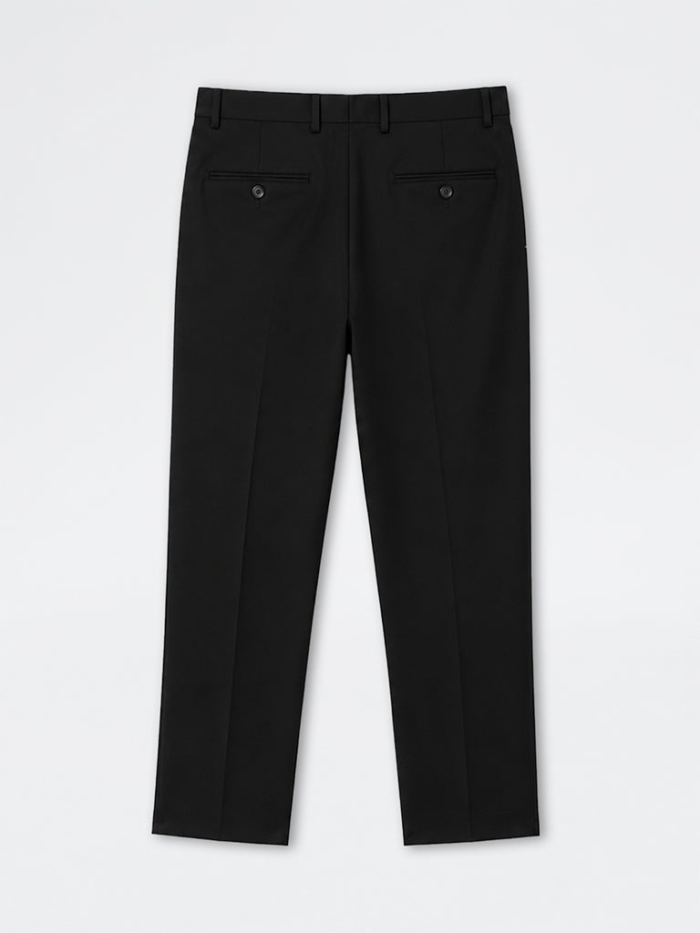 WES Formals Black Solid Relaxed-Fit Mid-Rise Trousers