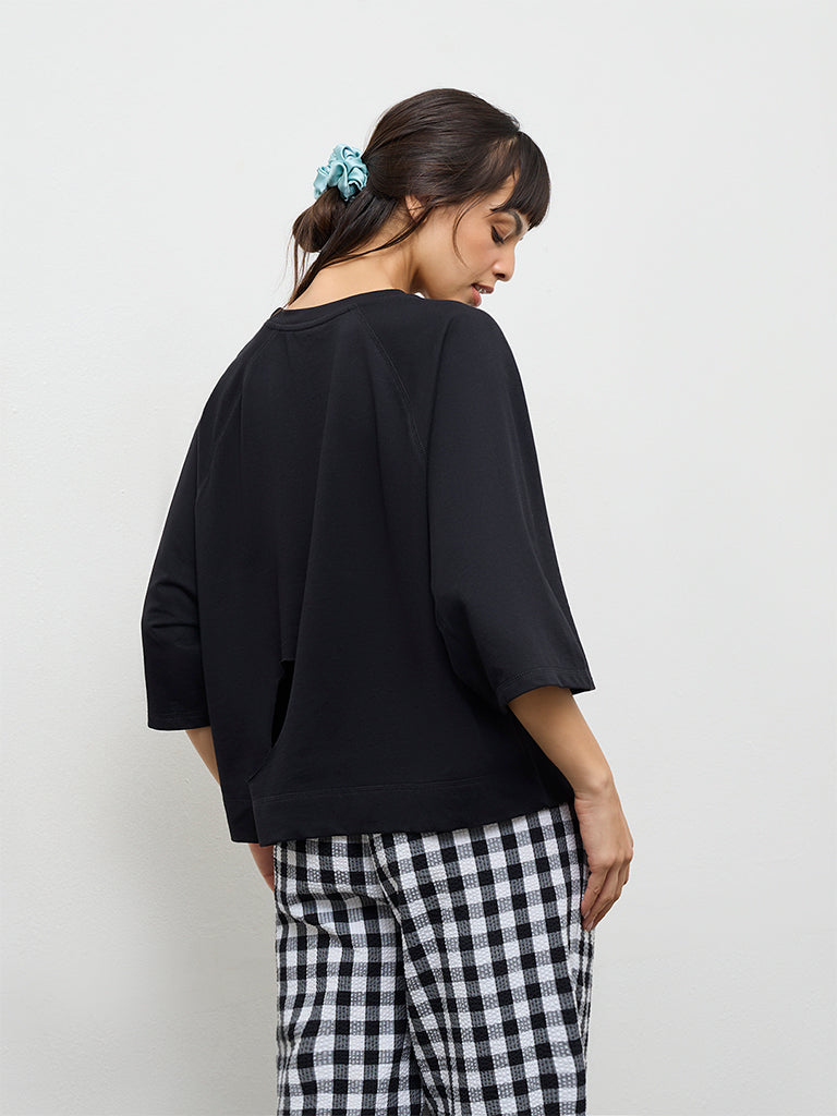 Wunderlove Black Text Embroidered Cotton T-Shirt