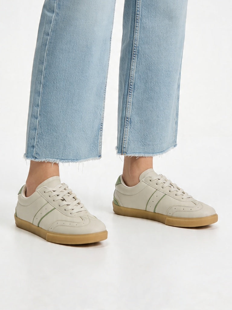 LUNA BLU Ivory Perforated Lace-Up Trainer Sneakers