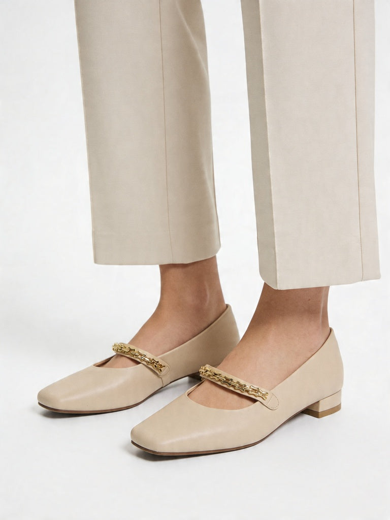 LUNA BLU Ivory Chain Detail Mary Jane Shoes