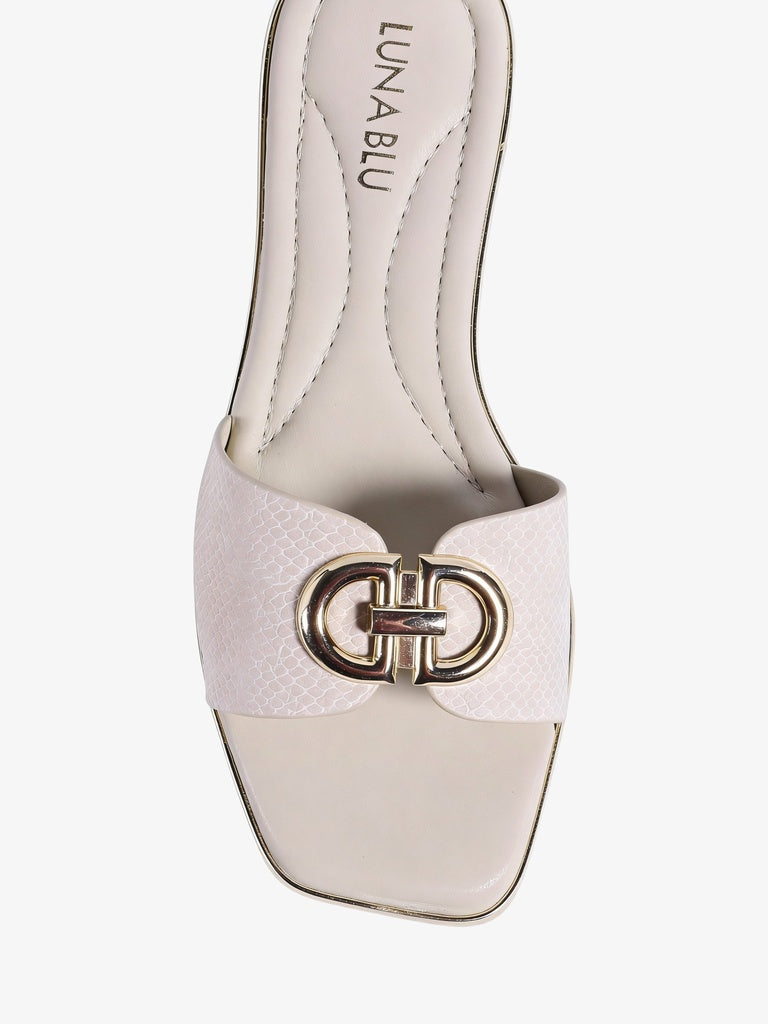 LUNA BLU Ivory Textured Detail Flat Sandals