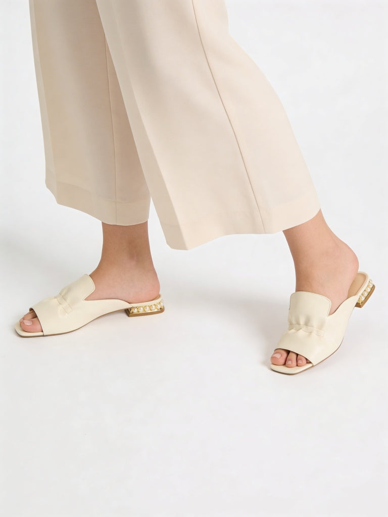 LUNA BLU Ivory Ruched Mules