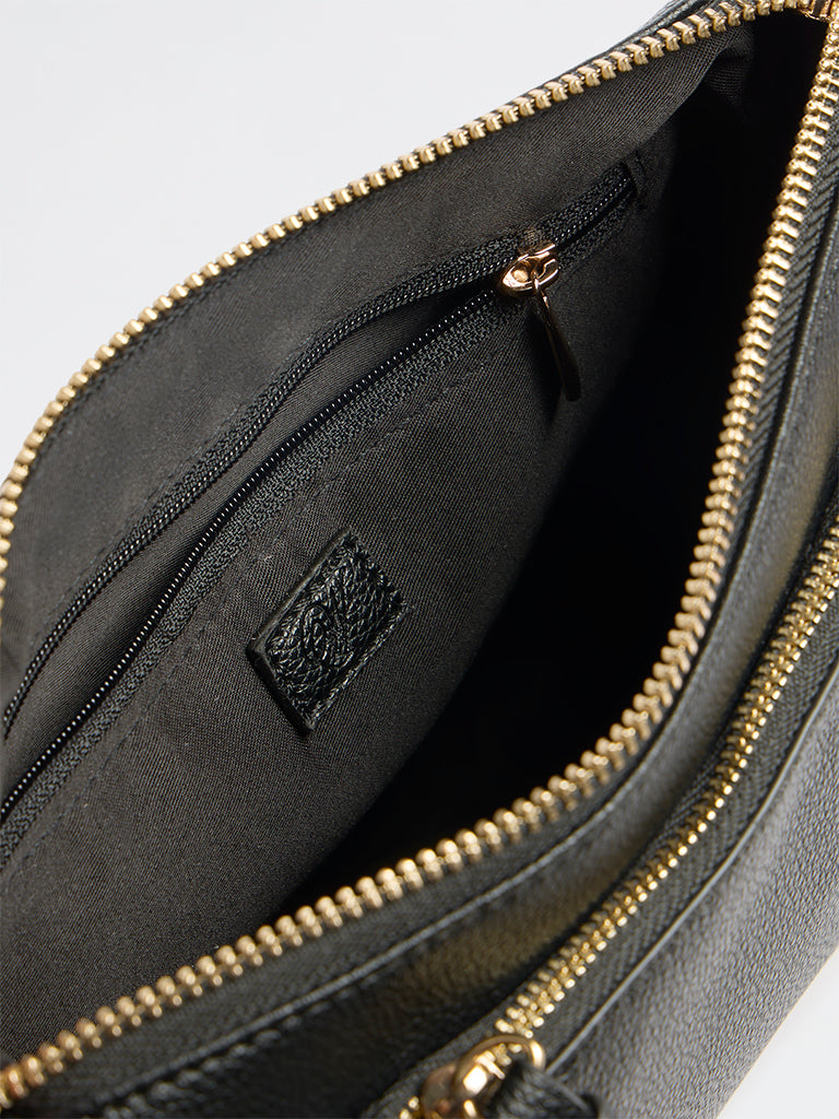 Westside Black Stud-Detail Textured Sling Bag