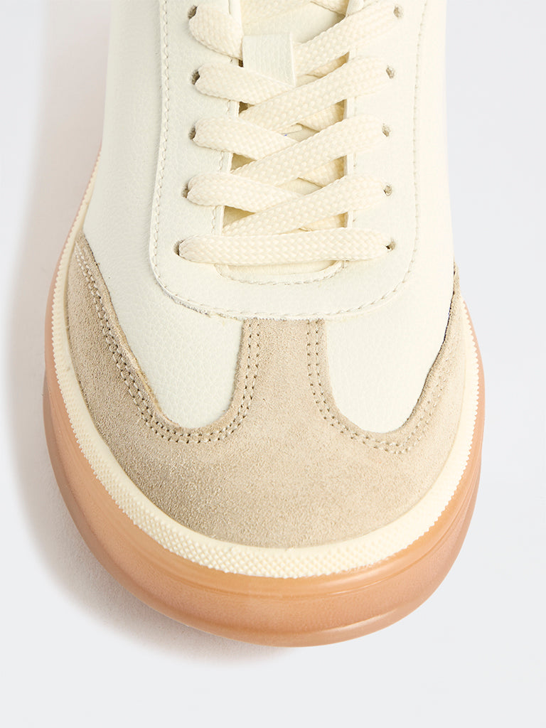 LUNA BLU Cream Colour-Blocked Lace-Up Sneakers