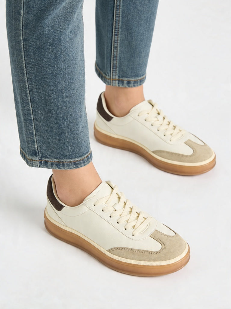 LUNA BLU Cream Colour-Blocked Lace-Up Sneakers