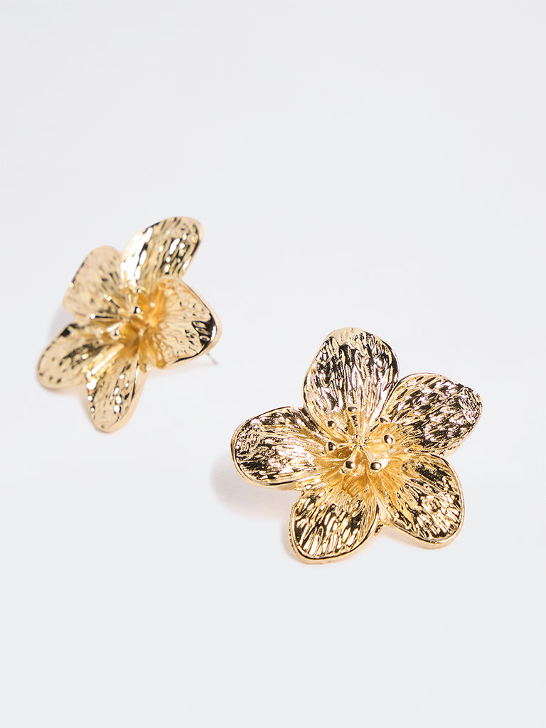Westside Accessories Gold Textured Floral Stud Earrings