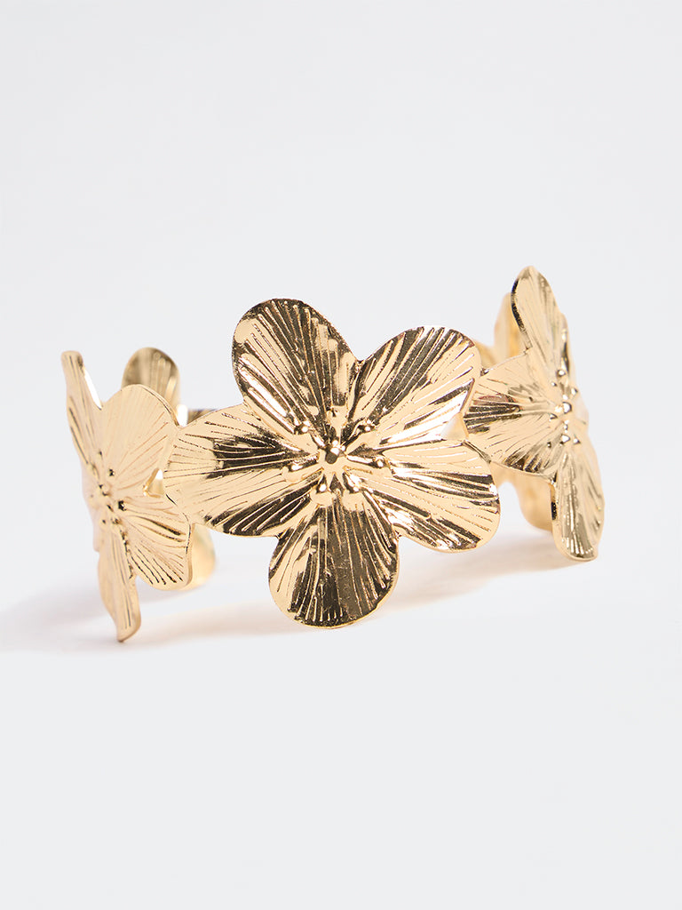 Westside Accessories Gold Floral Design Cuff Bracelet