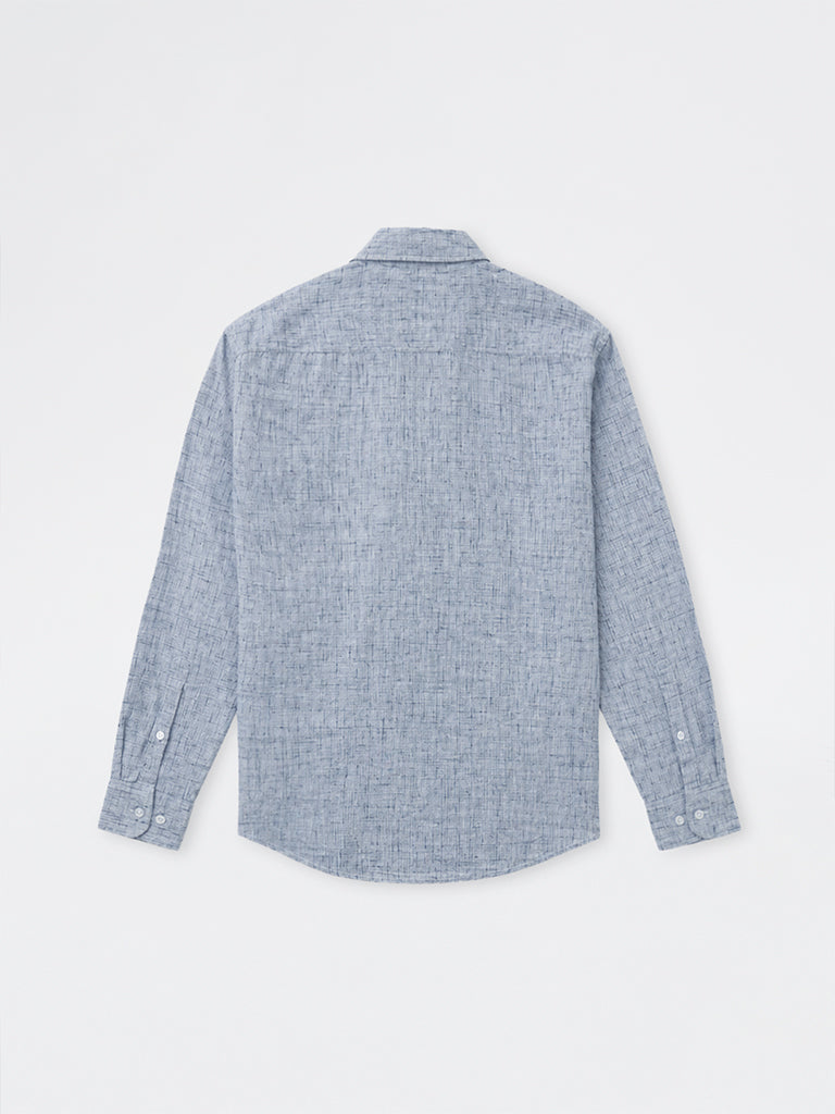 WES Casuals Navy Checks-Textured Relaxed-Fit Cotton-Blend Shirt