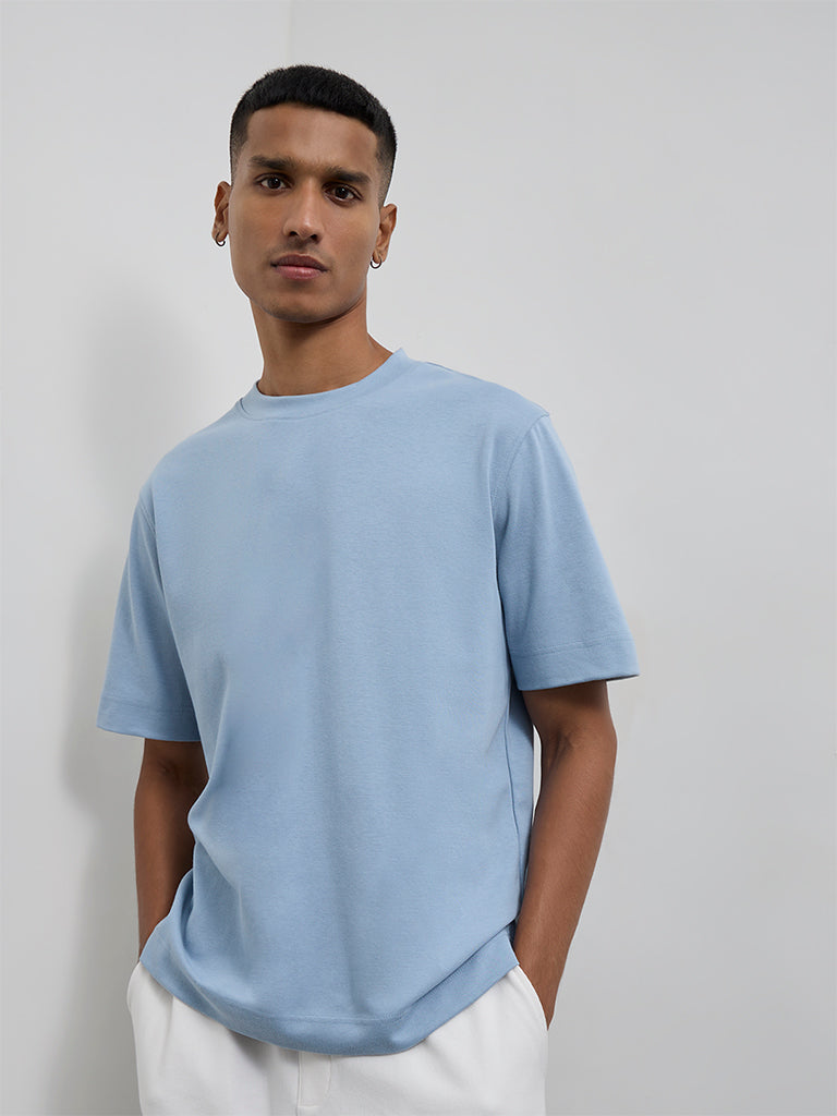 Buy Nuoflexx Light Blue Relaxed-Fit Cotton-Blend T-Shirt from Westside