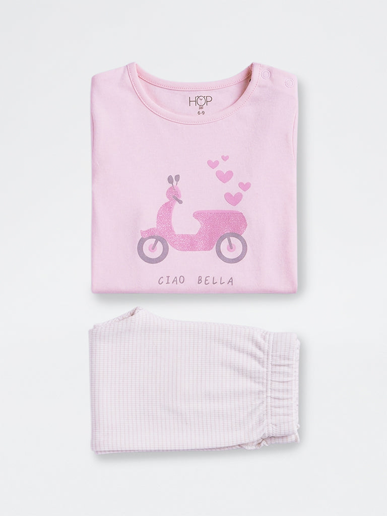 2-Piece HOP Baby Girls Pink Scooter Printed Cotton Set