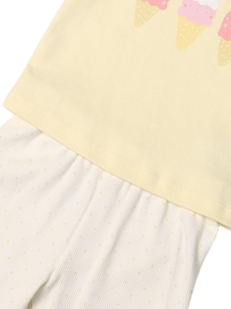 HOP Baby Girls Yellow Printed Cotton T-Shirt and Pants Set - Exclusive