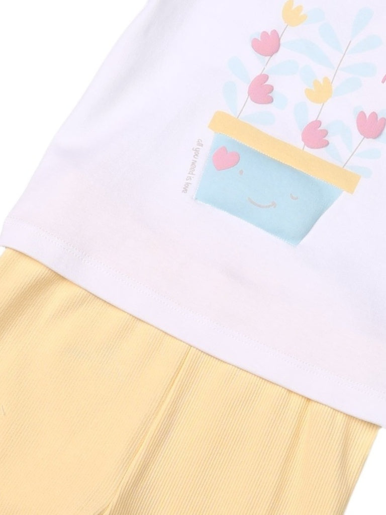 HOP Baby Girls Multicolour Floral Printed Cotton T-Shirt and Pants Set - Exclusive