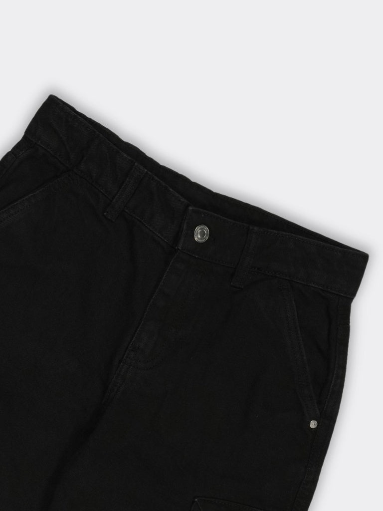 Boys Black Multi-Pocket Cargo Relaxed Fit Jeans