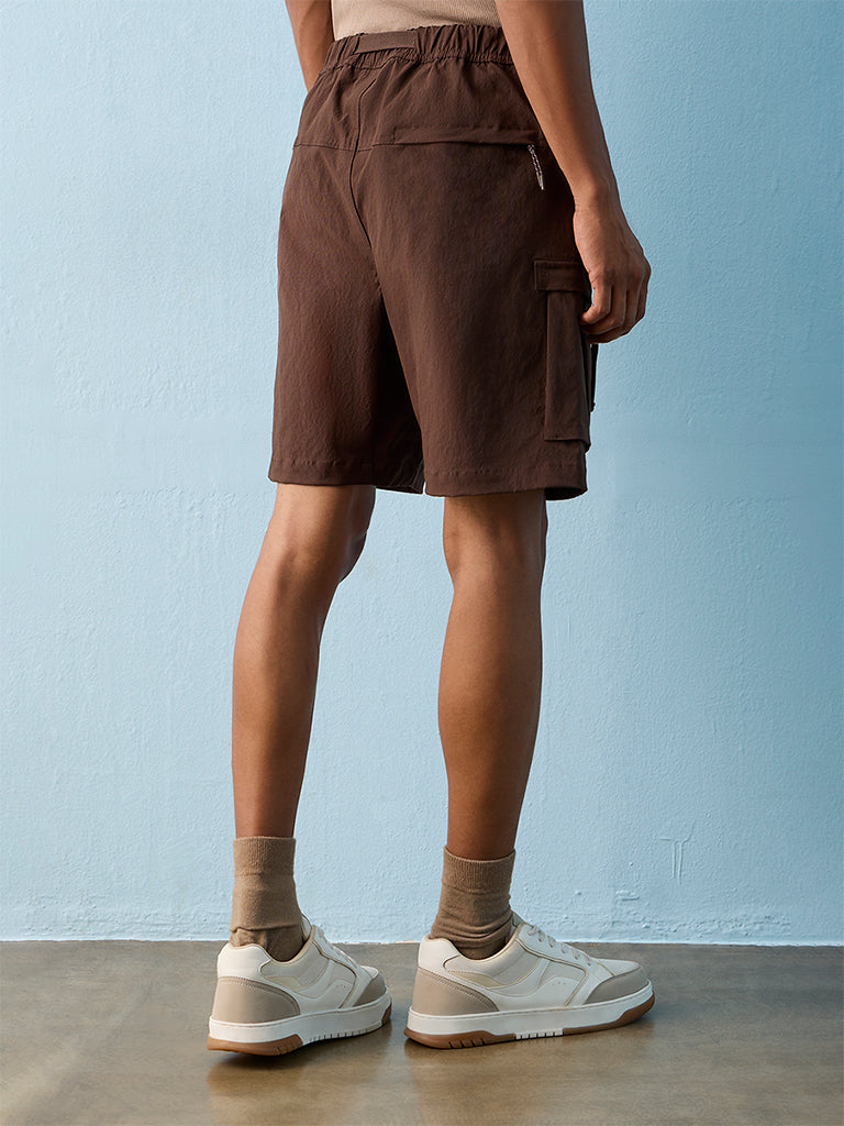 Nuoflexx Dark Brown Relaxed-Fit Mid-Rise Shorts