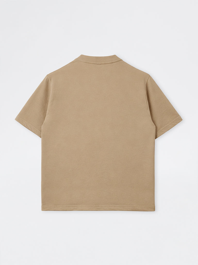 Nuon Beige Typographic Relaxed-Fit Cotton-Blend Shirt