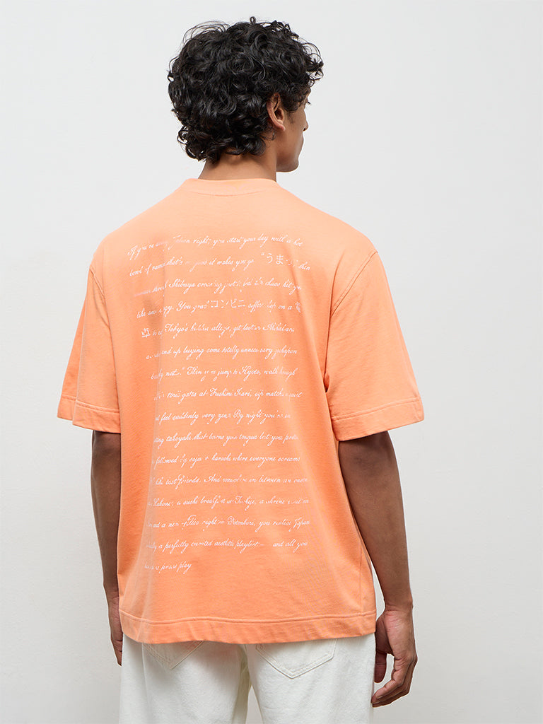 Nuon Orange Graphic Printed Relaxed-Fit Cotton T-Shirt