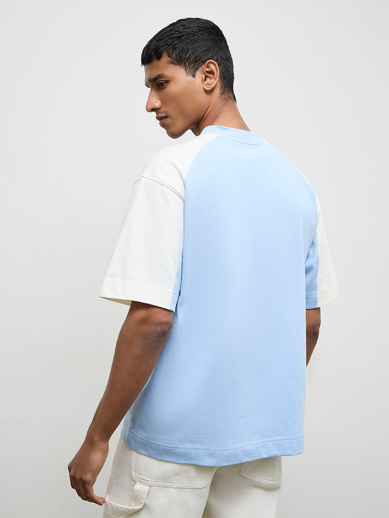Nuon Blue Printed Relaxed-Fit Cotton T-Shirt