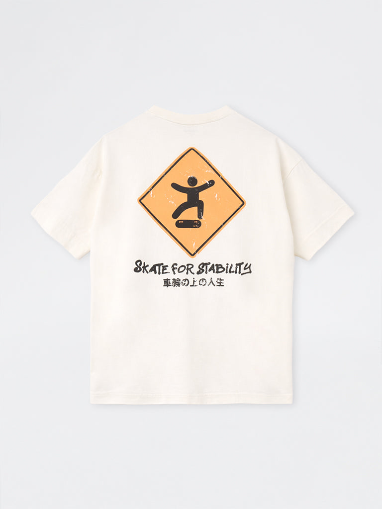 Nuon Off-White Text Printed Oversized Cotton T-Shirt