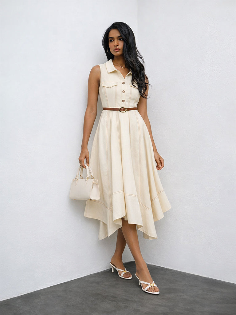 Buy LOV Off-White Cotton-Blend A-Line Dress with Belt from Westside Buy LOV Off-White Cotton-Blend A-Line Dress with Belt from Westside