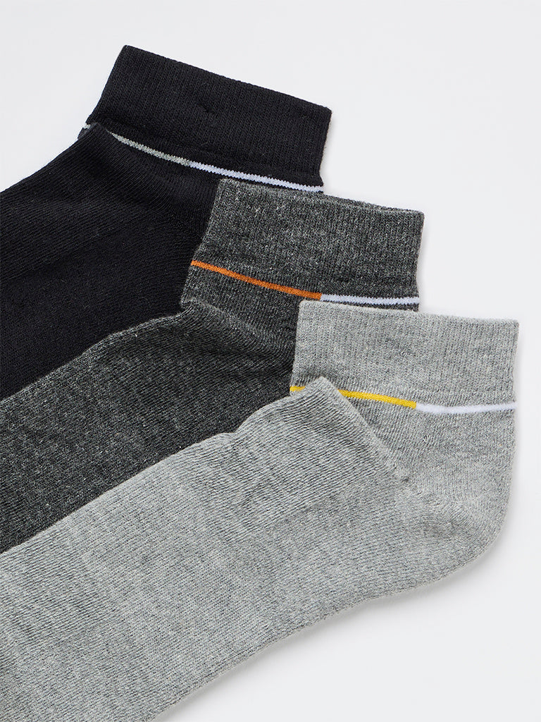 WES Lounge Grey Cotton-Blend Trainer Socks - Pack of 3