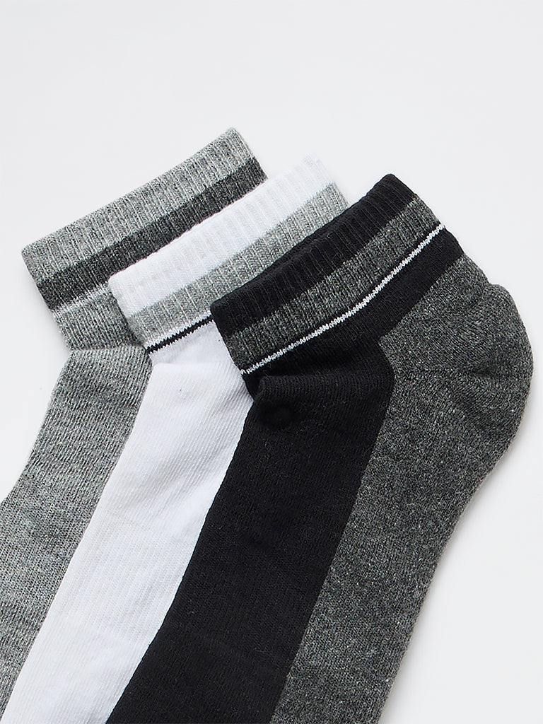 WES Lounge Black Colourblock Cotton-Blend Trainer Socks - Pack of 3
