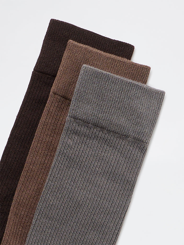 WES Lounge Black Solid Cotton-Blend Full-Length Socks - Pack of 3