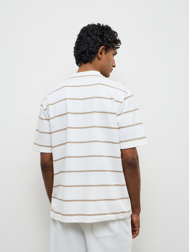 WES Lounge Off-White Striped Relaxed-Fit Cotton T-Shirt