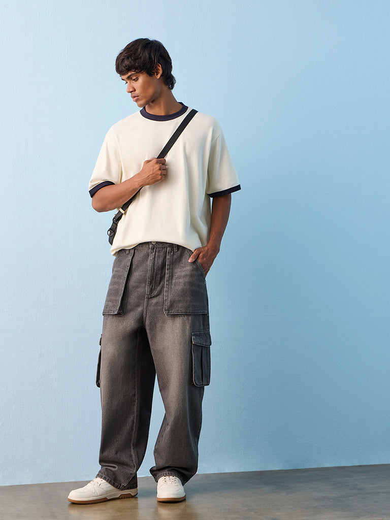 Buy Nuon Charcoal Skater-Fit Mid-Rise Cargo Jeans from Westside