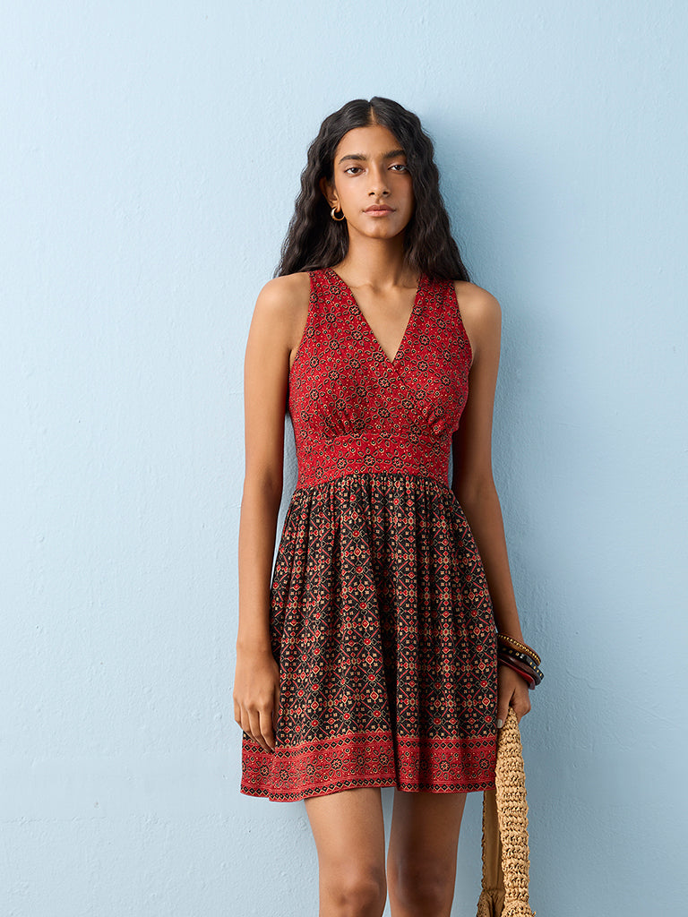 Buy Bombay Paisley Red Printed Cotton A-Line Dress from Westside