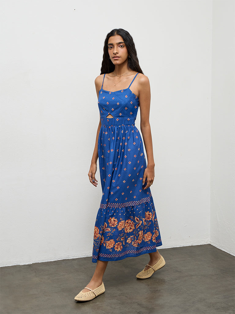 Buy Bombay Paisley Blue Printed Cotton A-Line Dress from Westside