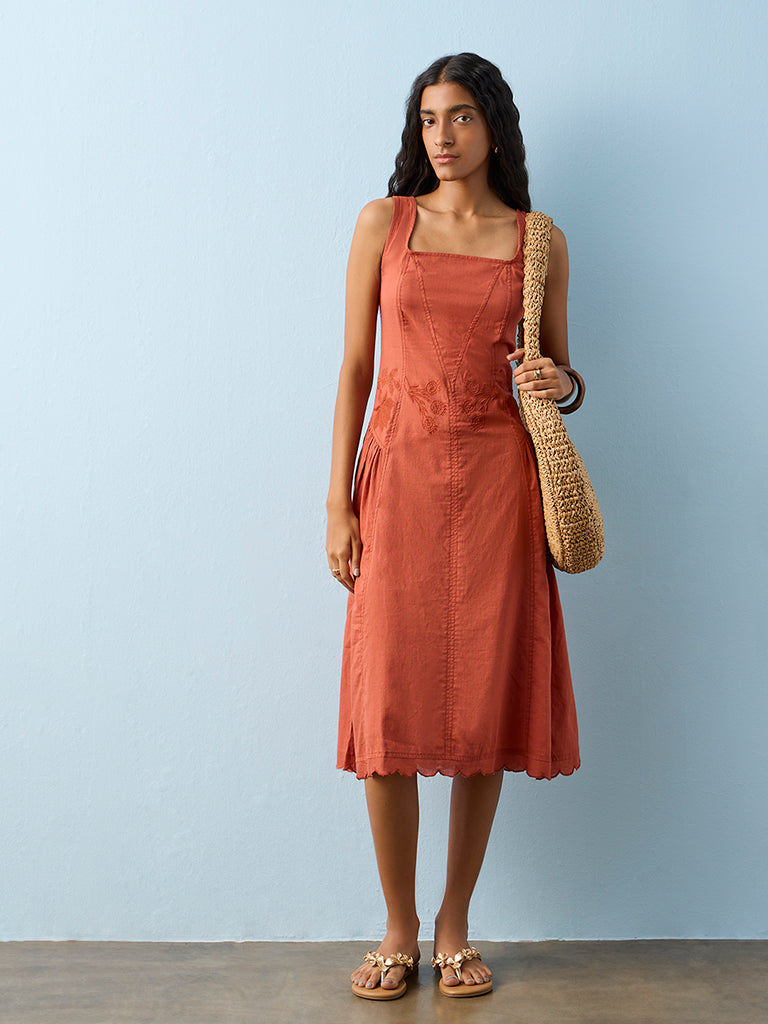 Buy Bombay Paisley Orange Floral Embroidered Cotton A-Line Dress from Westside Buy Bombay Paisley Orange Floral Embroidered Cotton A-Line Dress from Westside